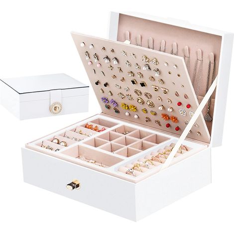 Caja Para Joyas - 2 Niveles - Poliuretano Impermeable - Para Collares Pulseras Anillos Pendientes - Capacidad 105 Piezas - 1 Unidad (1/5)