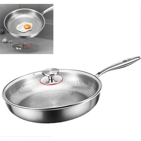 Poêle à frire professionnelle en titane martelé avec couvercle, antiadhésive, répartition uniforme de la chaleur (30 cm)