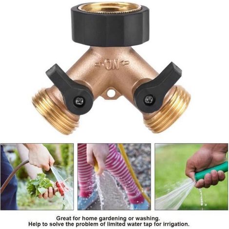 Adaptateur Robinet Eau - 2 Voies Forme Y - Laiton - Filetage Femelle 3/4 - Pour Irrigation Jardin - 1 Pièce (1/3)