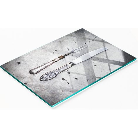 Tabla de cocina multifuncional decorativa de vidrio templado para cubiertos, 80x52 cm (1/5)