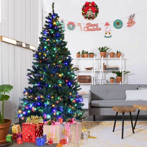 210 cm Sapin de Noël Artificiel Lumineux LED Décoration de Fêtes avec Pied en Métal Arbre Réutilisable (1/5)
