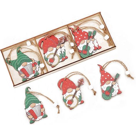 Ensemble de 9 décorations de Noël en bois, décoration homme de la forêt à trois panneaux, accessoires pour sapin de Noël (musique). (1/2)