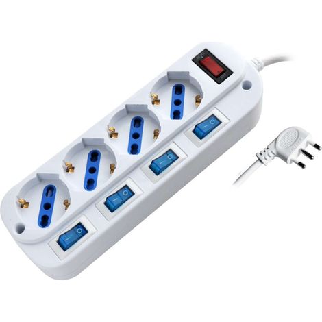 Globex Multipresa In Blister Con 5 Interruttori 4 Posti 2P+T 10/16A Schuko