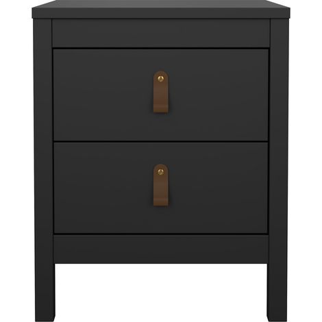 CALICOSY - Table de chevet 2 tiroirs noir mat L43,8 cm - BARCELONE (1/5)
