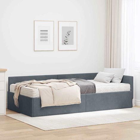 vidaXL Eckbettgestell mit Matratze Sonstiges 2 pcs Grau Samt (1/5)