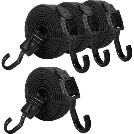 Spanngummi mit Haken 200cm, 4er Set, Flach Expander, Extra Stark, Schwarz (1/5)