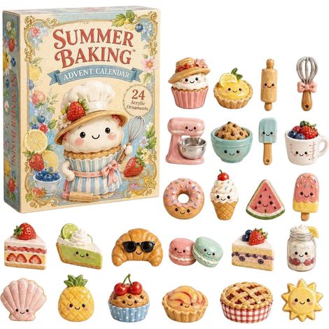 Adventskalender 2026 mit Gebäckmotiven – 24-teilig – mehrfarbig – Acryl – 5 cm – niedliche Backanhänger – Weihnachtskalender – Weihnachtsbaumschmuck – geeignet für Weihnachtsfeiern und als Dekoration (1/5)