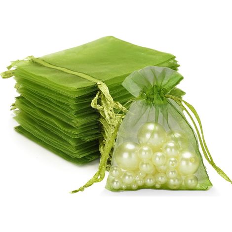 Sacs Organza - 50 Pièces - Vert Sauge - 7x9cm - Cordon Satin - Bijoux Cadeaux Mariage