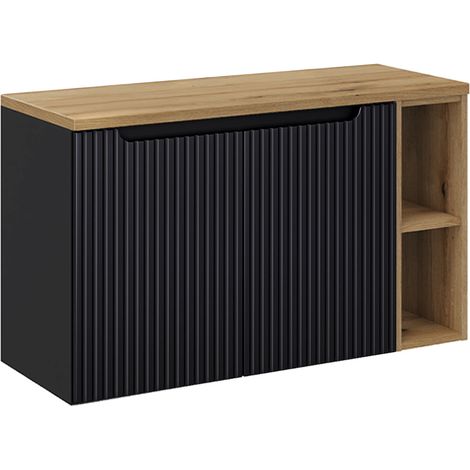 Waschtischunterschrank 100.4cm Riva, Schwarz und Holzoptik