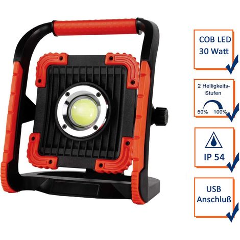 LED Akku Baustrahler, USB Anschluß (B 24, H 23, T 16 cm) IP54 30 Watt (1/5)