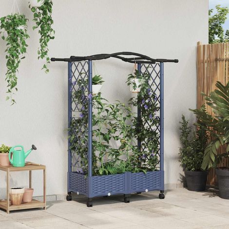 vidaXL Hochbeet mit Rankgitter und Dach Grau 124 x 40 x 129 cm PP (1/5)