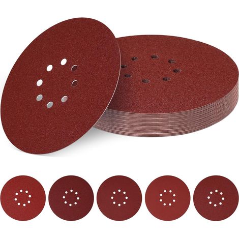 60 Pièces Disques de Ponçage 225 mm, 8 Trous Disques Abrasifs 225 mm Ronds Papier Abrasif for Ponceuse pour Cloisons Sèches Ponceuse Girafe (1/5)