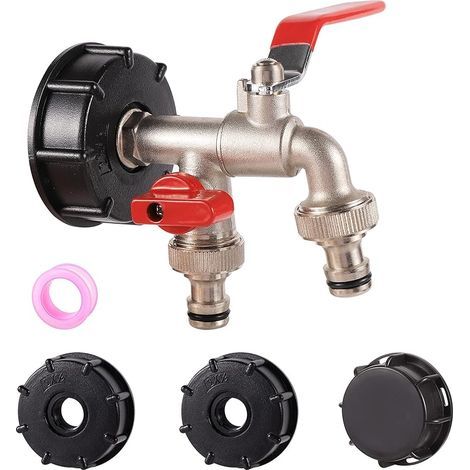 IBC Adaptateur S60X6 1/2" avec Robinet à Boisseau Sphérique pour Vanne de Baril de Réservoir d'eau de Pluie - Tuyau Arrosage Jardin (1/5)