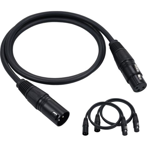 Cavo Toivize DMX512, confezione da 2 - XLR maschio/femmina, nero, 1 m - Schermato, professionale, ad alta fedeltà, robusto, per illuminazione scenica e microfoni (1/5)