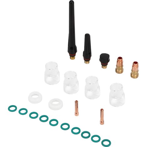 Jeu de 23 accessoires soudure TIG, verre, connecteur, pince électrode, capot PTFE avant pour torche WP 17 18 26. (1/5)