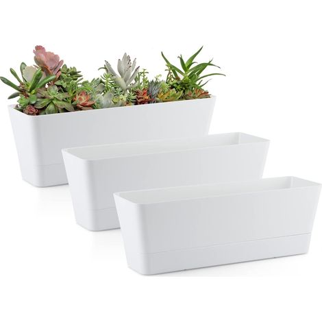 (3 Stück) Kleiner rechteckiger Blumenkasten, rechteckiger Kunststoff-Blumentopf, Balkonkästen für Sukkulenten und Kräuter (1/5)