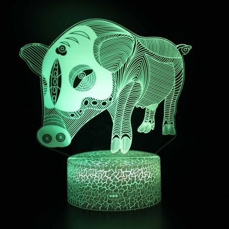 Lampe 16 Couleurs 3D LED Smart Remote Control Lampe avec 4 modes, Veilleuse Animal pour enfant, Cochon, MYD171 (1/4)