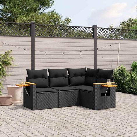 Salon de jardin 4 pièces avec coussins, résine tressée noire, rangement et table pliante - PANGIVO (1/3)