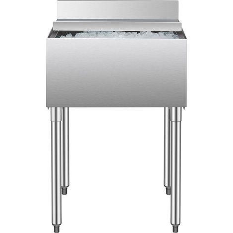 Bac à glaçons professionnel 61 L sous comptoir, glacière en acier inoxydable 61 x 48 x 94 cm avec couvercle coulissant, porte-bouteilles, pieds réglables, chariot réfrigéré pour bar, restaurant, pub (1/5)