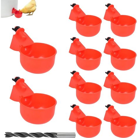 Abreuvoir Automatique pour Volailles,Lot de 10 Abreuvoirs Automatiques pour Volailles et Foret de 9 mm,Abreuvoir pour Poule,Gobelets à Eau de Poulet,Pour Canards, Oies,Dindes et Pigeons (1/5)