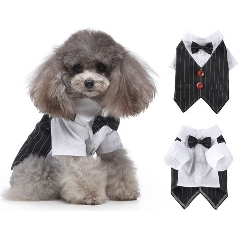 1 costume smoking pour chien, col chemise + nœud papillon amovible + bandana, noir, taille S à XL, pour chiens et chats (1/5)