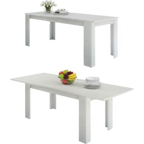 Dmora - Mesa Extensible Dkouamé, Consola extensible hasta 12 plazas Consola extensible 100% Made in Italy cm 160/210x90h75 Alerce blanco brillo