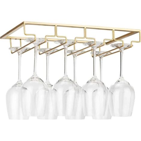 Support de verre à vin suspendu sous armoire – Métal doré – Capacité 6 à 9 verres – Facile à installer – Design moderne (1/5)