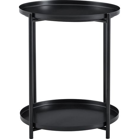 Table d'appoint ronde à 2 niveaux, cadre en métal, 42×52cm, table basse avec plateau de rangement, style scandinave moderne, noir/blanc (1/5)