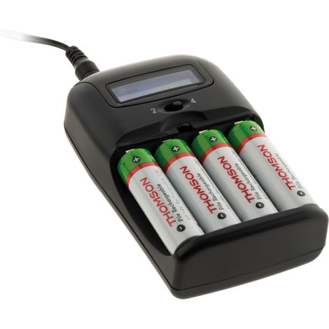 Thomson – Chargeur de piles AA et AAA – Recharge rapide sur secteur – Écran rétro-éclairé – 4 piles HR6 1800 mAh fournies