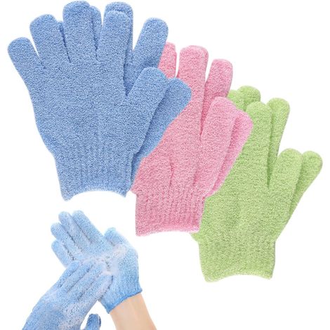 Gant de Douche Exfoliante Gant Corps a Gommage Gants de Bain LOT de 6 (Blue + Green + Pink) (1/5)