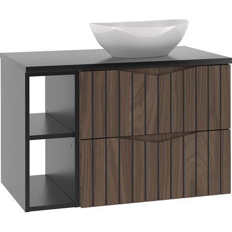 Waschtisch 80cm Siena mit 2 Schubladen, Holzoptik und Schwarz