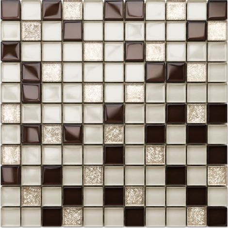 Ilcom mosaico in vetro su rete per bagno e cucina 30cm x 30cm - Bejge Monte Carlo (1/5)
