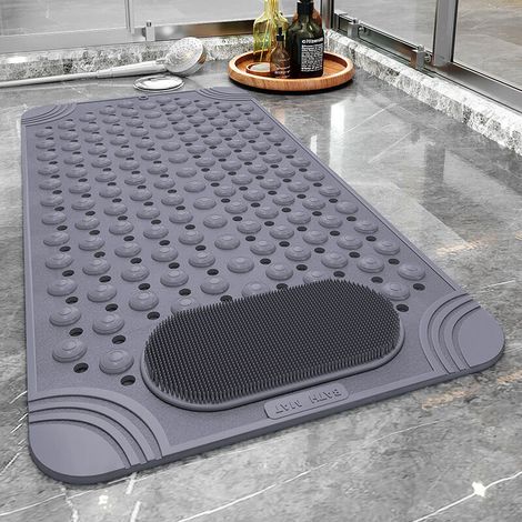 Tappetino per doccia e vasca da bagno 70 × 36 cm, tappetino in gomma antiscivolo per doccia, vasca da bagno, con fori di drenaggio e ventose - Crezuo