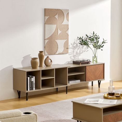 Expandable TV Cabinet Stand Unit 200cm, with Storage Open Shelves, Wooden TV Console Media Entertainment Center for Living Room Brown (1/5)