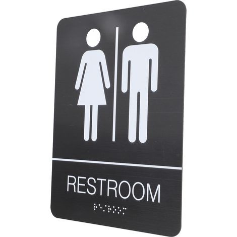 Panneau de toilettes unisexe en braille, en acier inoxydable noir, autocollant, pour hommes et femmes, 20 x 15 cm (1/5)