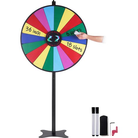 VEVOR Ruota della Lotteria 910 mm, Ruota Fortuna Cancellabile a Secco con 18 Slot, Ruota della Fortuna su Tavolo o Supporto, Rotazione Liscia e Gioco del Bingo Equilibrato, Gioco per Feste (1/5)