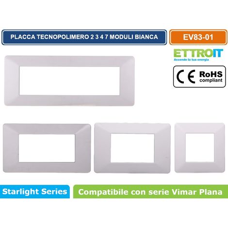 Placca compatibile Vimar Plana 7 moduli plastica colore bianco Ettroit EV83701