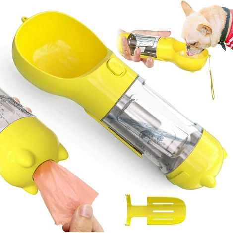 1 Gourde pour chien, 300 ml, avec pelle à déchets et sacs poubelle intégrés, étanche 360°, ergonomique, pour promenade et voyage (1/5)