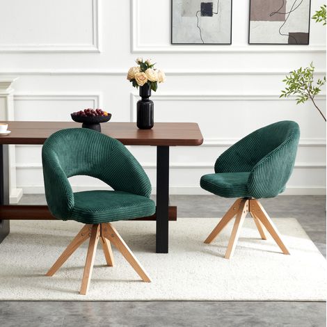 Lot de 2 chaises pivotantes rétro en velours vert foncé, confort enveloppant – H 84 cm, assise 49 cm (1/5)