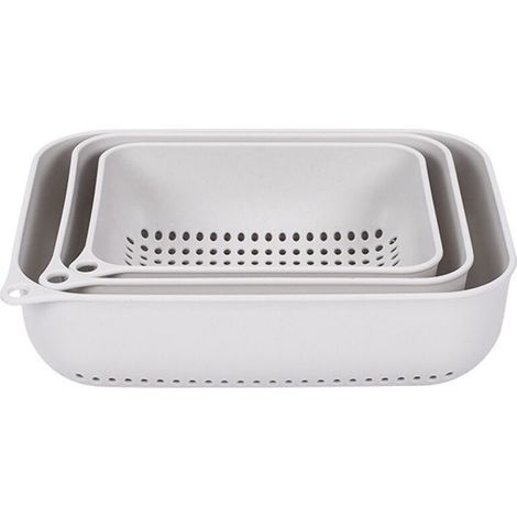 Panier à linge rectangulaire en plastique PP, égouttoir, filtre, panier de rangement pour fruits et légumes, lot de 3 pièces - Blanc (1/5)