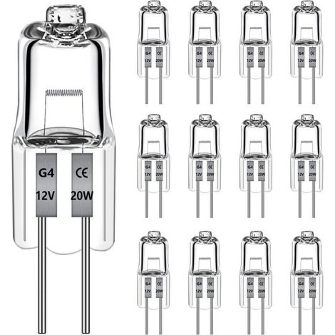 Lot de 12 ampoules halogènes G4 12V 20W blanc chaud à intensité variable pour hotte de cuisine, salon et éclairage (1/5)