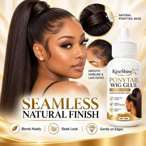 KineShineX Ponytail Perücken-Fixierkleber für starken Halt, Formgebung und natürliches Aussehen: Diese hohe Pferdeschwanzperücke zeichnet sich durch ein starkes, sicheres und unsichtbares Finish aus. (1/4)