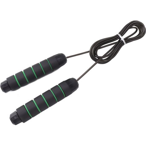Corde à sauter lestée brûle-calories, poignée en mousse anti-nœuds, corde d'entraînement fitness 406 g, noir et vert (1/5)