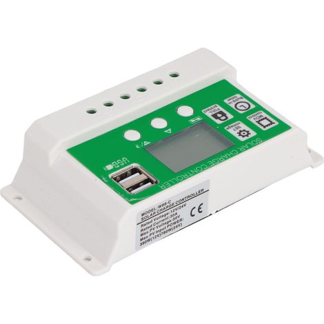 PWM-Solar-Lade-/Entladeregler, 24V/12V automatische Spannungserkennung, LCD-Display, zwei USB-Anschlüsse für Lithium-Batterien, mit Photovoltaikkabel, 30A (1/5)