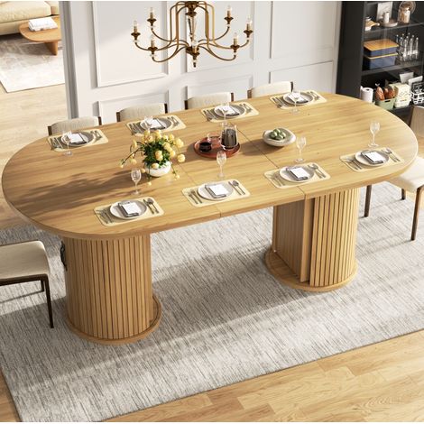 Mesa extensible de comedor 150-190 x 80 x 75 cm con almacenaje oculto, MDF y metal, natural DESVIAE (1/5)