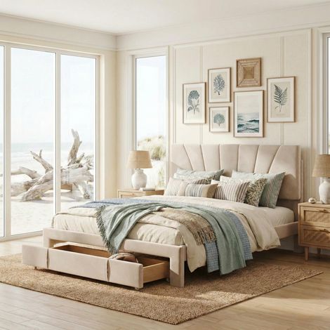 Tanant – Lit adulte 140x190 cm avec tiroirs – Dossier confortable en velours – Structure robuste en MDF et métal – Rangement pratique sous le lit