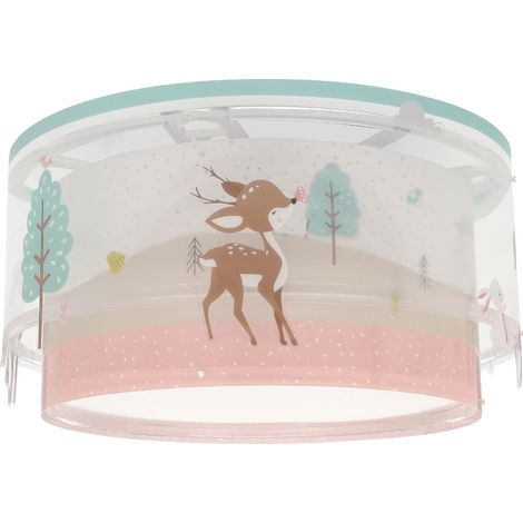 Plafonnier Enfant, Lampe de Plafond pour Chambre d'Enfant, Luminaire, Loving Deer Cerf les animaux Rose, 61276M E27-2 x 15W (1/5)