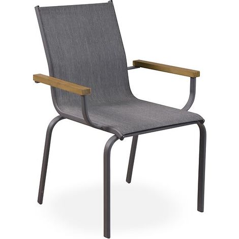 Fauteuil de jardin Malia - Acier, bois et textilène - Gris