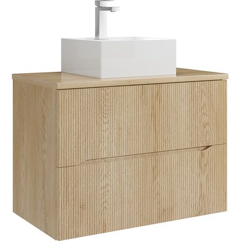 Mobile bagno sospeso scanalato con lavabo da appoggio quadrato e rubinetto Naturale chiaro 80 cm - ORISO