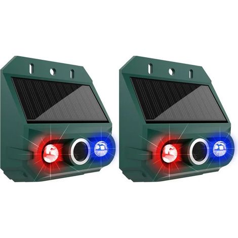 Eclairage Design – Répulsif à oiseaux ultrasonique solaire – Lot de 2 avec LED clignotante – Détecteur de mouvement – Protection jardin et ferme